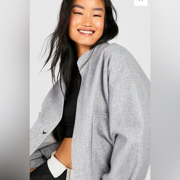BOOHOO Wool Look Oversized Bomber Jacket - Cream (Sz 10) - Picture 6 of 6